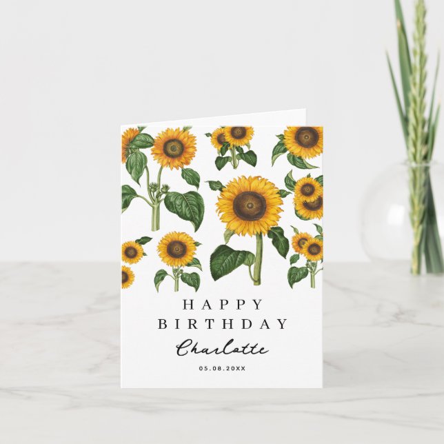 Sunflower Botanical Foliage Birthday Card (Front)