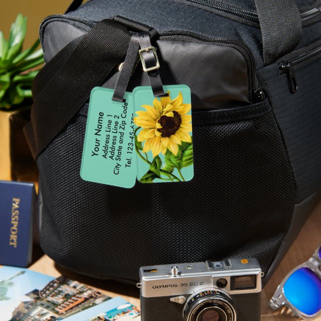 Sunflower Botanical Personalised Luggage Tag (Front & Back)