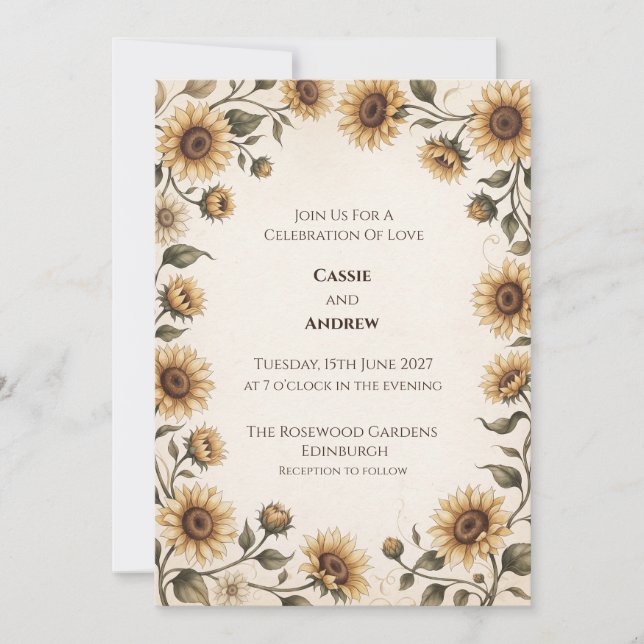 Sunflower Botanical Wedding Invitation (Front)