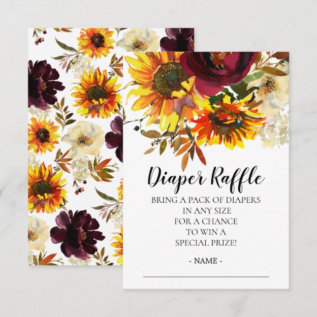 Sunflower Bouquet Baby Shower Diaper Raffle Ticket Invitation (Front/Back)