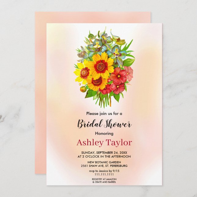 Sunflower bouquet blush pink floral Bridal Shower Invitation (Front/Back)