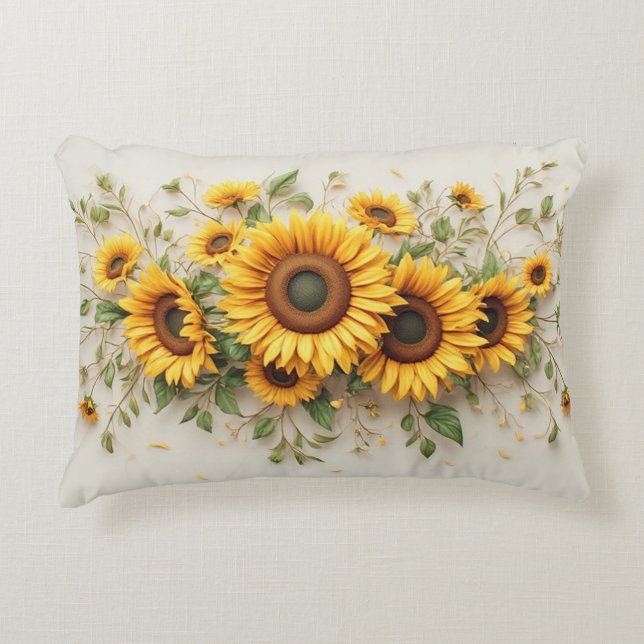 Sunflower Bouquet Botanical Art Decorative Cushion (Front)