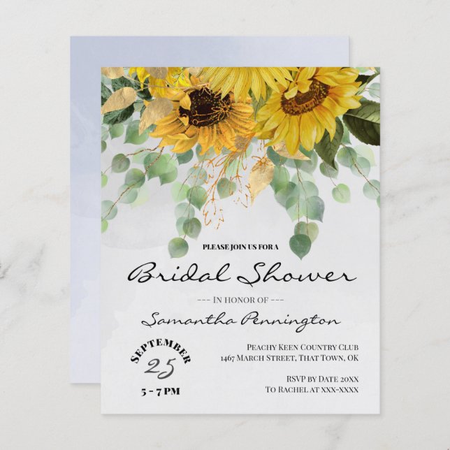 Sunflower Bouquet Bridal Shower Budget Invitation (Front/Back)