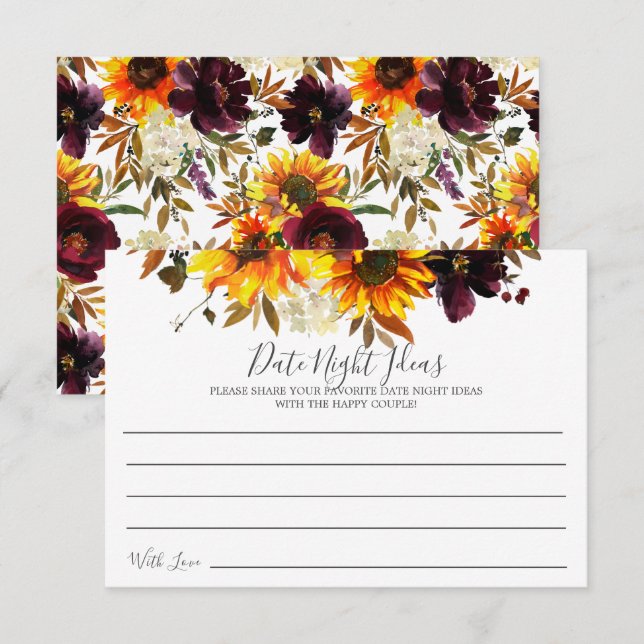 Sunflower Bouquet Floral Date Night Ideas Card (Front/Back)