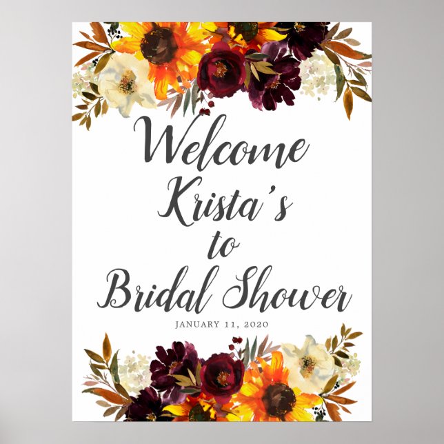 Sunflower Bouquet Floral Welcome Bridal Shower Poster (Front)