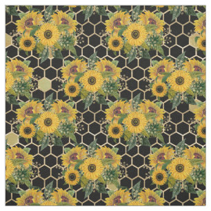Sunflower Bouquet Gold Honeycomb Graphic Fabric