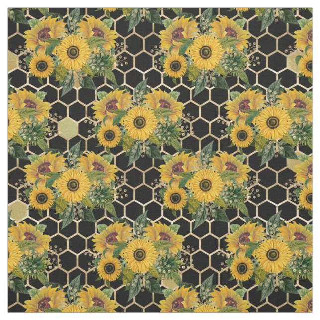 Sunflower Bouquet Gold Honeycomb Graphic Fabric (Swatch)