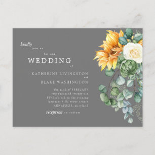 Sunflower Bouquet Grey Budget Wedding Invitation