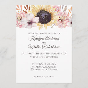Sunflower Bouquet Late Summer Floral Wedding Invitation