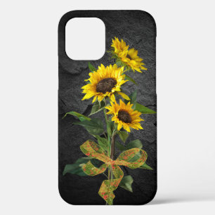 Sunflower Bouquet on Black Stone iPhone 12 Case