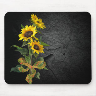 Sunflower Bouquet on Black Stone Mouse Mat