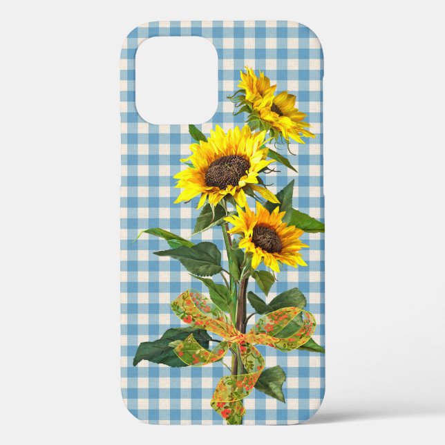Sunflower Bouquet on Blue Gingham Case-Mate iPhone Case (Back)