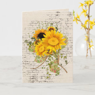 Sunflower Bouquet on Brick Birthday Card