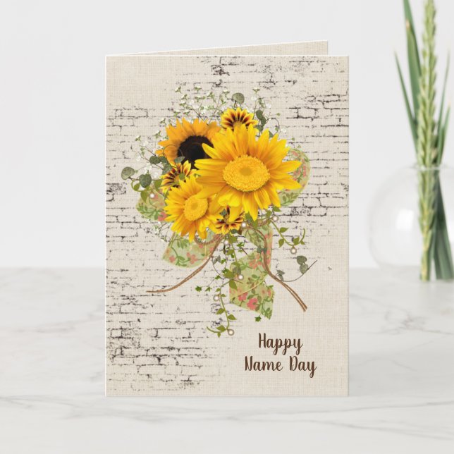 Sunflower Bouquet on Brick Name Day Card (Front)
