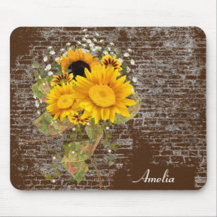 sunflower bouquet  on brick sketch mouse mat