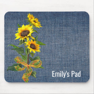 Sunflower Bouquet on Denim Mouse Mat