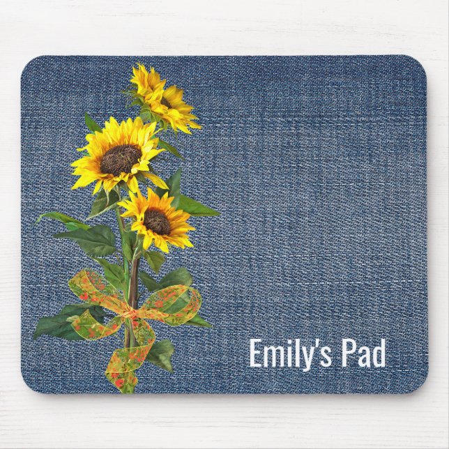 Sunflower Bouquet on Denim Mouse Mat (Front)