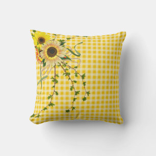 sunflower bouquet on gingham cushion