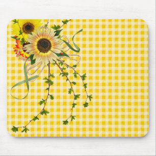 Sunflower Bouquet on Gingham Mouse Mat