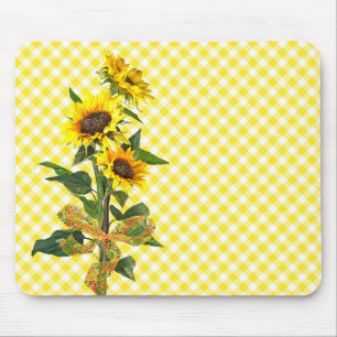 Sunflower Bouquet on Yellow Gingham Mouse Pad