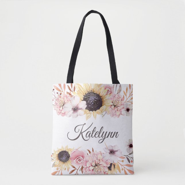 Sunflower Bouquet Personalised Tote Bag (Front)