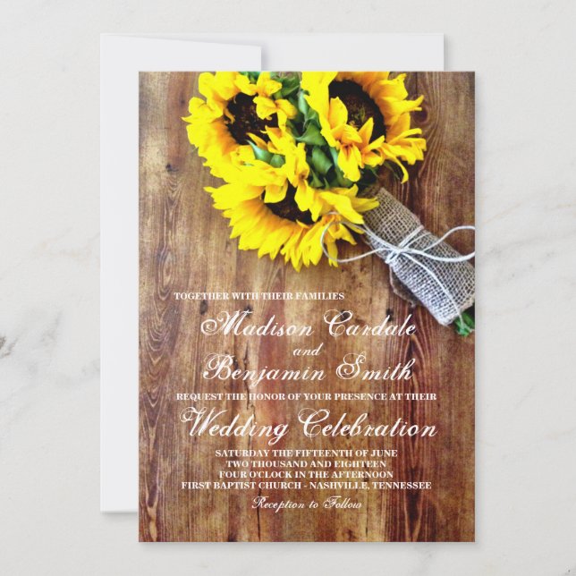 Sunflower Bouquet Rustic Country Wedding Invites (Front)