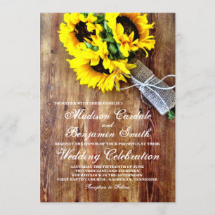 Sunflower Bouquet Rustic Country Wedding Invites