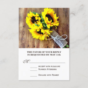 Sunflower Bouquet Rustic Country Wedding RSVP Card