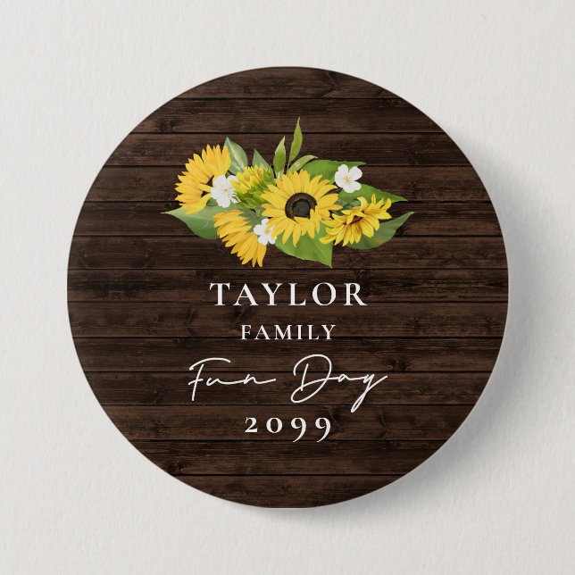 Sunflower Bouquet Rustic Wood Family Reunion 7.5 Cm Round Badge (Front)