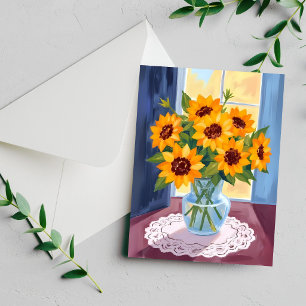Sunflower Bouquet Watercolor Floral Painting Card