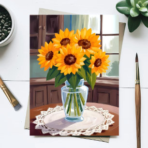 Sunflower Bouquet Watercolor Floral Yellow Painted Postcard