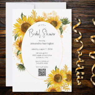 Sunflower Bouquets Bridal Shower with QR Code Invitation