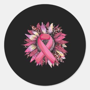 Sunflower Breast Cancer Awareness Leopard Sunflowe Classic Round Sticker