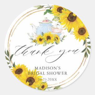 Sunflower Bridal Baby Shower Tea Party Thank You Classic Round Sticker
