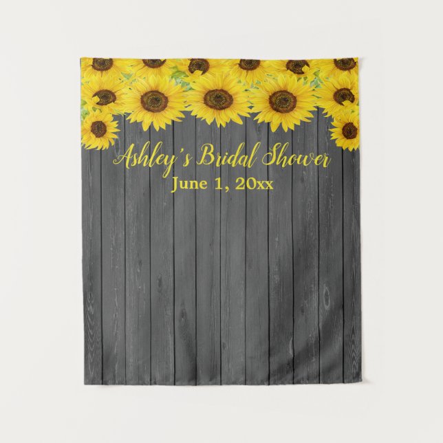 Sunflower Bridal Shower Backdrop Wood Photo Booth Tapestry (Front)
