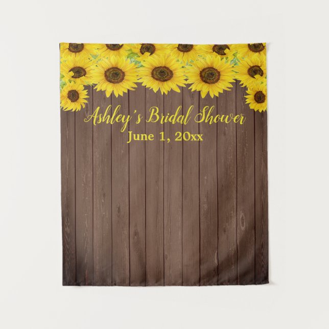 Sunflower Bridal Shower Backdrop Wood Photo Booth Tapestry (Front)