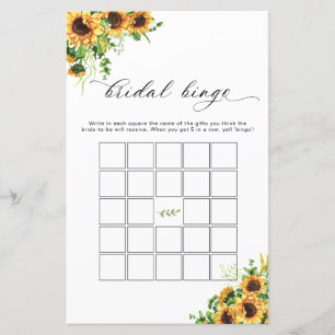 Sunflower Bridal Shower Bingo