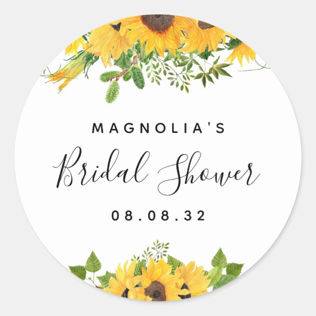 Sunflower Bridal Shower  Classic Round Sticker (Front)