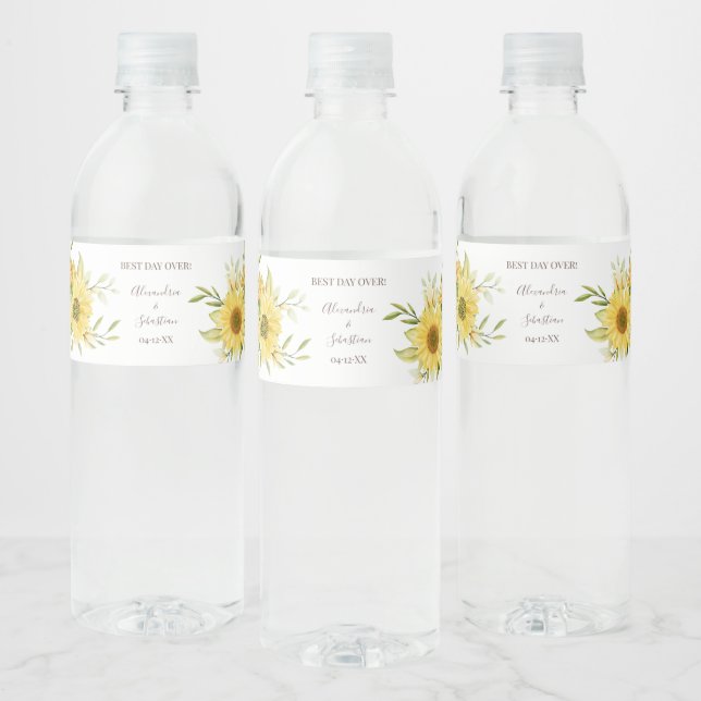 Sunflower Bridal Shower Couples Wedding  Water Bottle Label (Bottles)