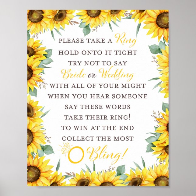 Sunflower Bridal Shower Game Sign (Front)