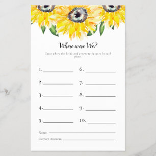 Sunflower Bridal Shower Game Where Were We Flyer