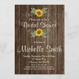 Sunflower Bridal Shower Invitation, Rustic, Floral Invitation