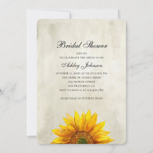 Sunflower bridal shower invitation. Rustic flower Invitation