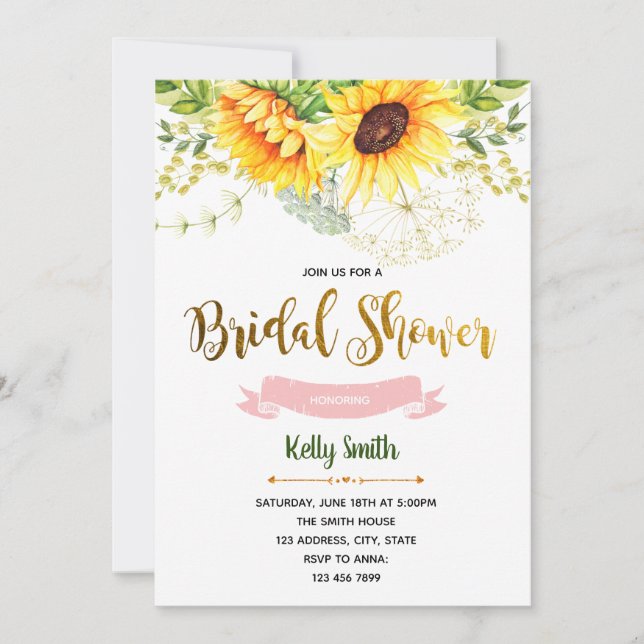 Sunflower bridal shower party invitation (Front)