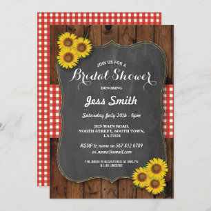 Sunflower Bridal Shower Party Rustic Chalk & Wood Invitation