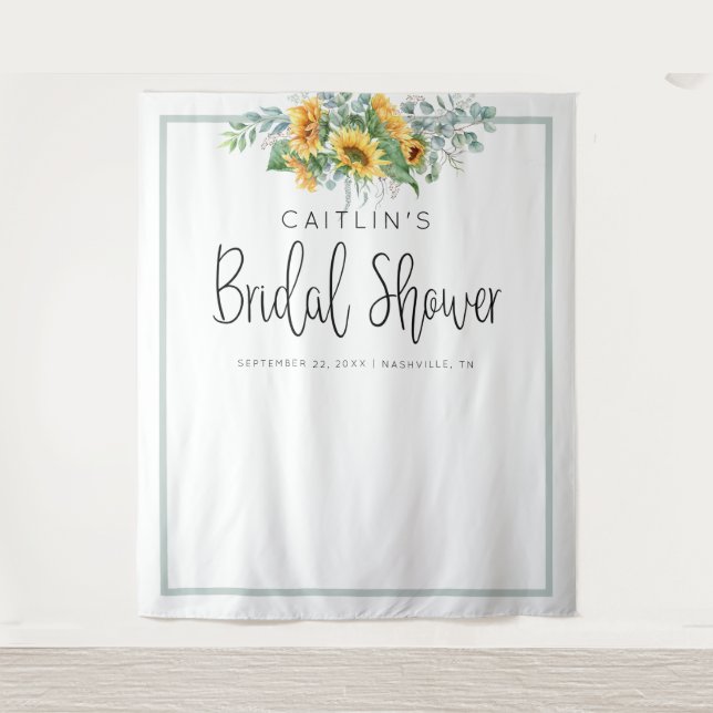 Sunflower Bridal Shower Photo Booth Backdrop Tapestry (Front)