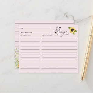 Sunflower Bridal Shower Recipe card