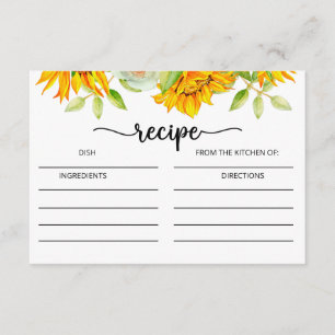 Sunflower bridal shower recipe card