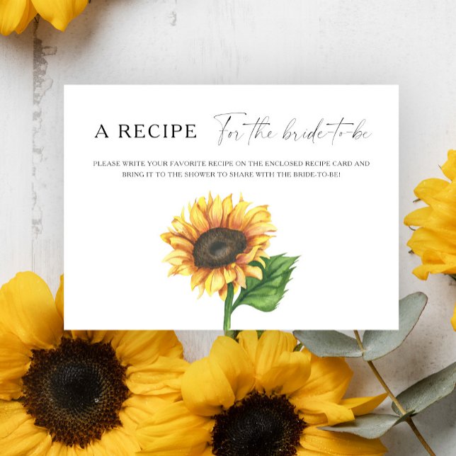 Sunflower bridal shower Recipe for the bride to be Enclosure Card (Creator Uploaded)