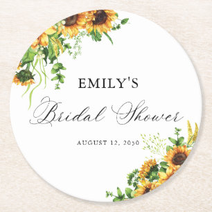 Sunflower Bridal Shower Round Coaster